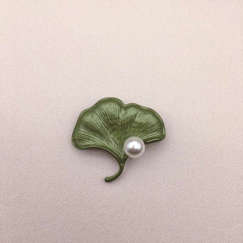 Avocado Green Art Small Fresh Pearl Leaf Brooch Orazek UK Ltd