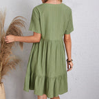 V-neck Short Sleeve Dress Summer Fashion Casual Loose Ruffled Dresses Beach Clothing Women