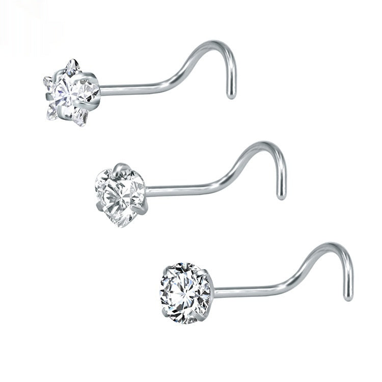 316 Stainless Steel Nose Stud Multifunctional Zircon Nose Ring