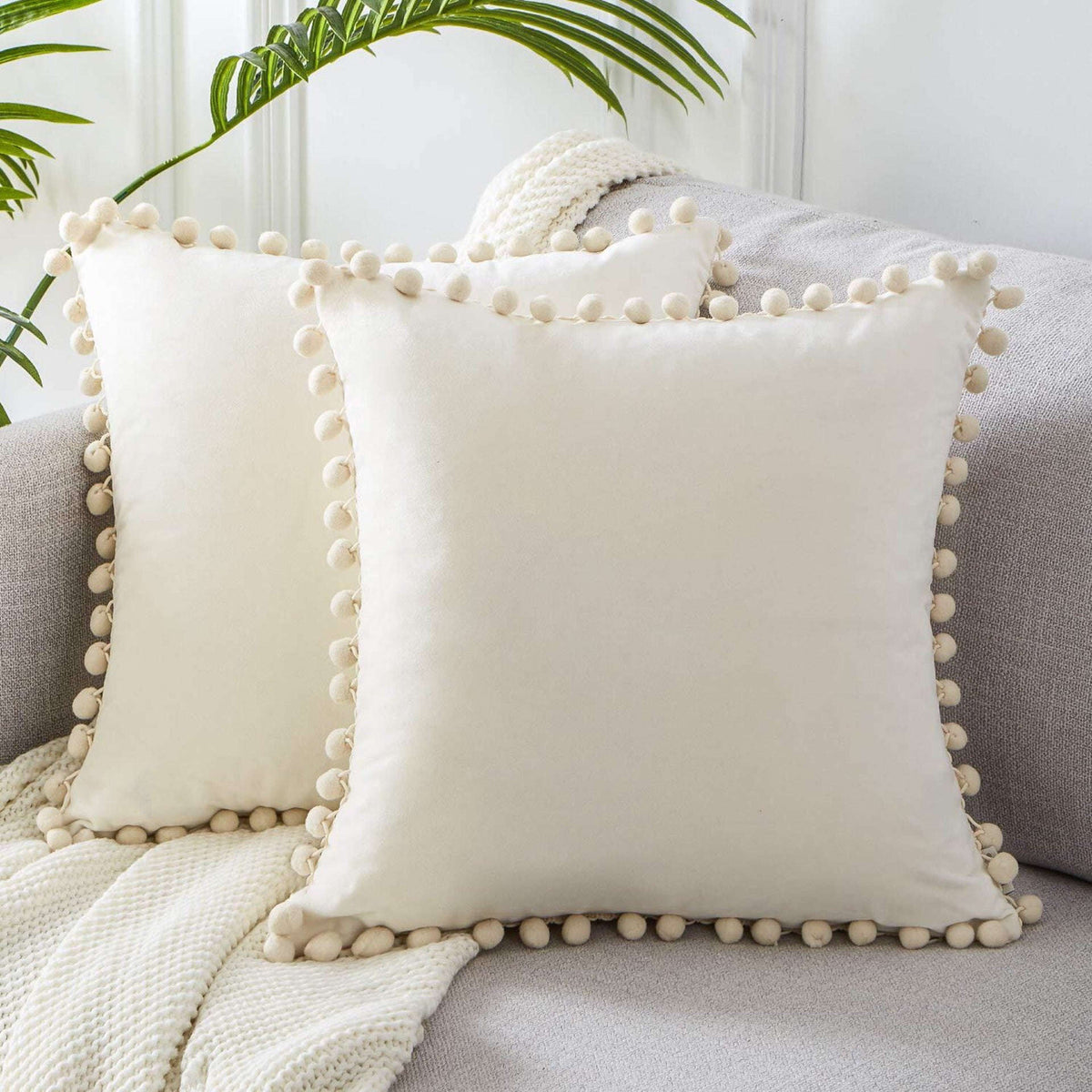 Ball ball lace pillow velvet solid color sofa short plush ball cushion cover | Orazek UK Ltd