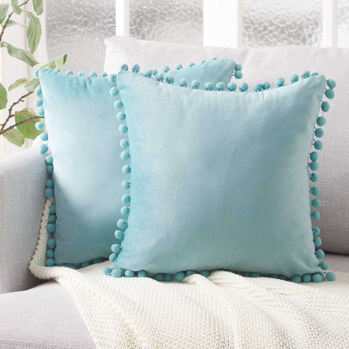 Ball ball lace pillow velvet solid color sofa short plush ball cushion cover | Orazek UK Ltd