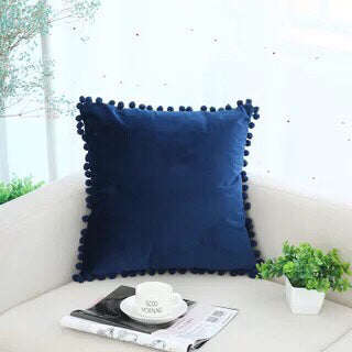 Ball ball lace pillow velvet solid color sofa short plush ball cushion cover | Orazek UK Ltd