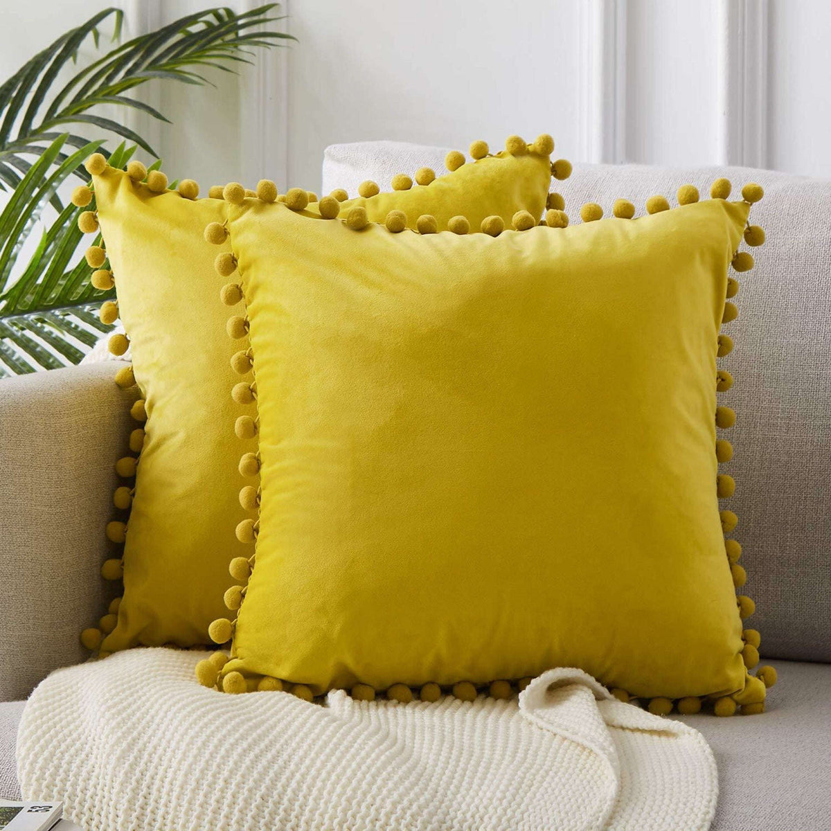 Ball ball lace pillow velvet solid color sofa short plush ball cushion cover | Orazek UK Ltd