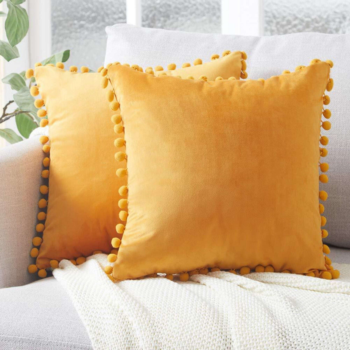 Ball ball lace pillow velvet solid color sofa short plush ball cushion cover | Orazek UK Ltd