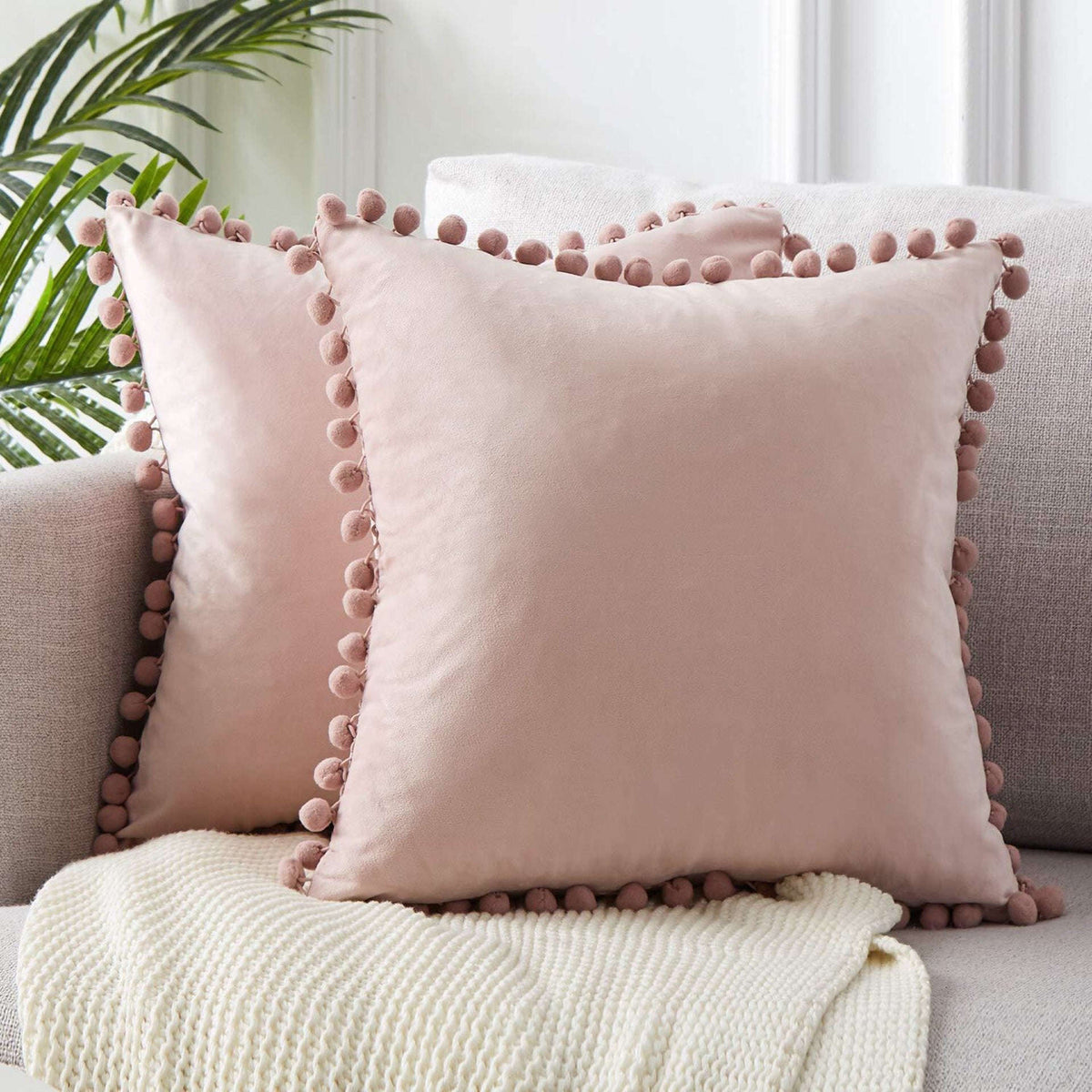 Ball ball lace pillow velvet solid color sofa short plush ball cushion cover | Orazek UK Ltd