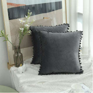 Ball ball lace pillow velvet solid color sofa short plush ball cushion cover | Orazek UK Ltd