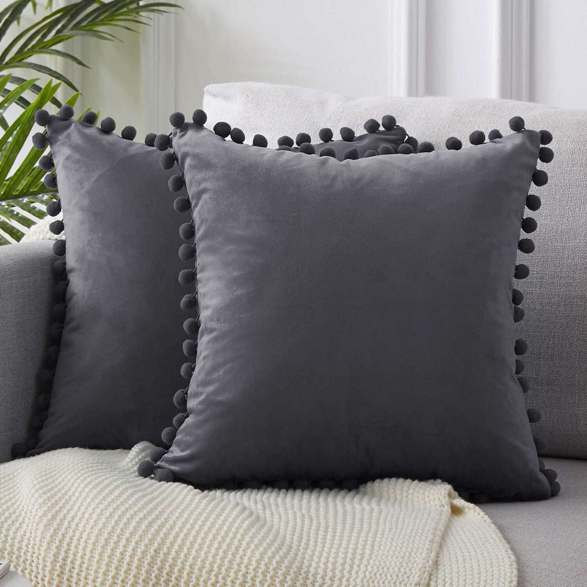 Ball ball lace pillow velvet solid color sofa short plush ball cushion cover | Orazek UK Ltd