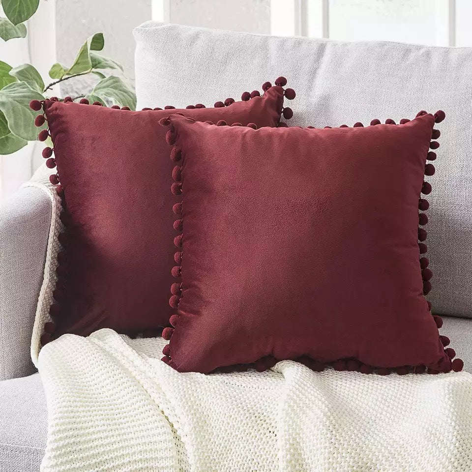 Ball ball lace pillow velvet solid color sofa short plush ball cushion cover | Orazek UK Ltd