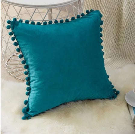 Ball ball lace pillow velvet solid color sofa short plush ball cushion cover | Orazek UK Ltd