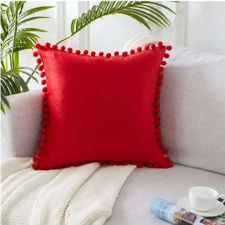 Ball ball lace pillow velvet solid color sofa short plush ball cushion cover | Orazek UK Ltd