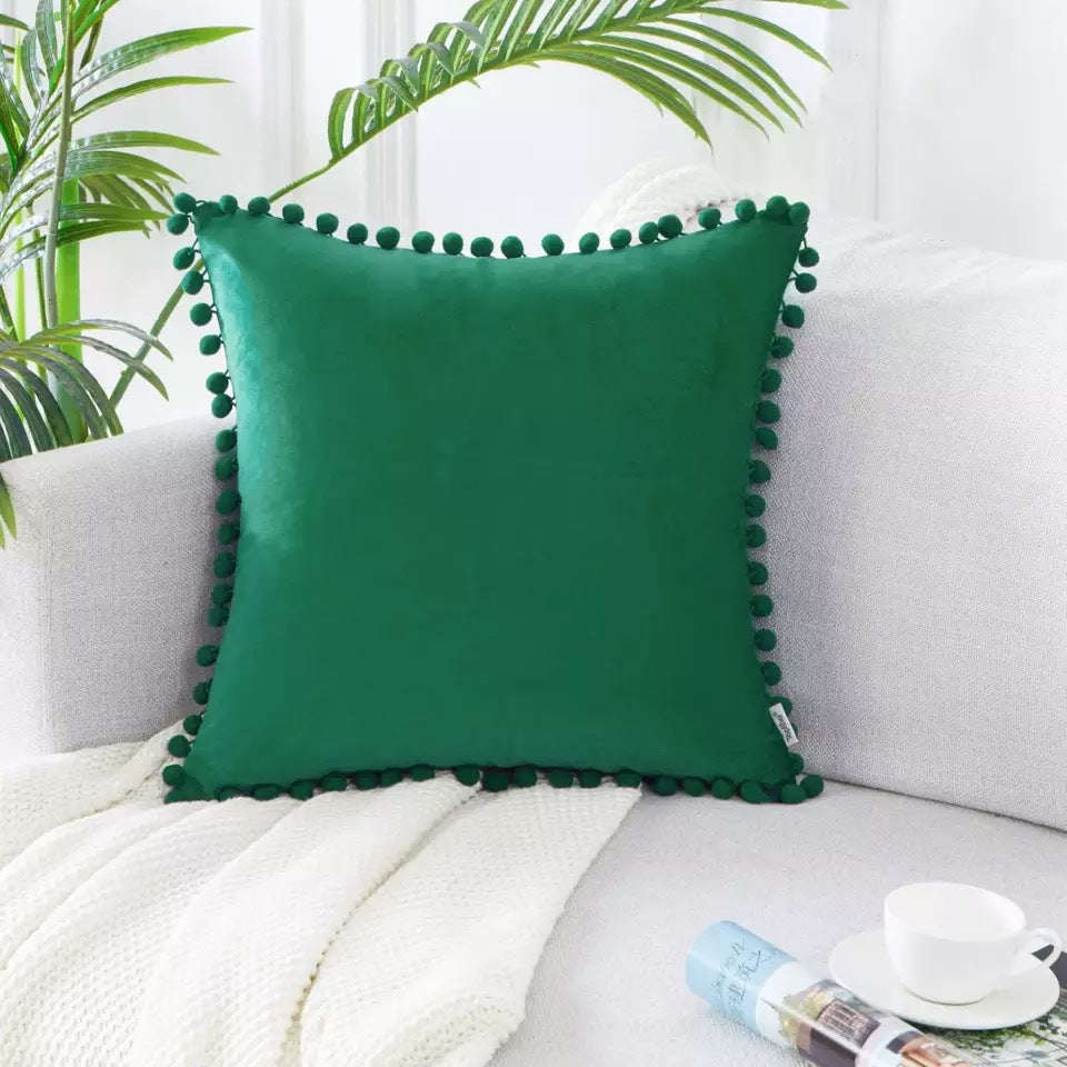 Ball ball lace pillow velvet solid color sofa short plush ball cushion cover | Orazek UK Ltd