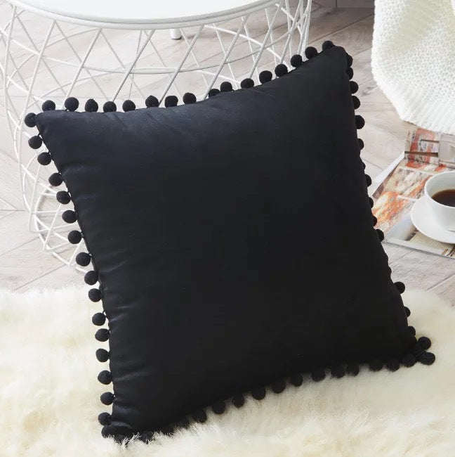 Ball ball lace pillow velvet solid color sofa short plush ball cushion cover Orazek UK Ltd
