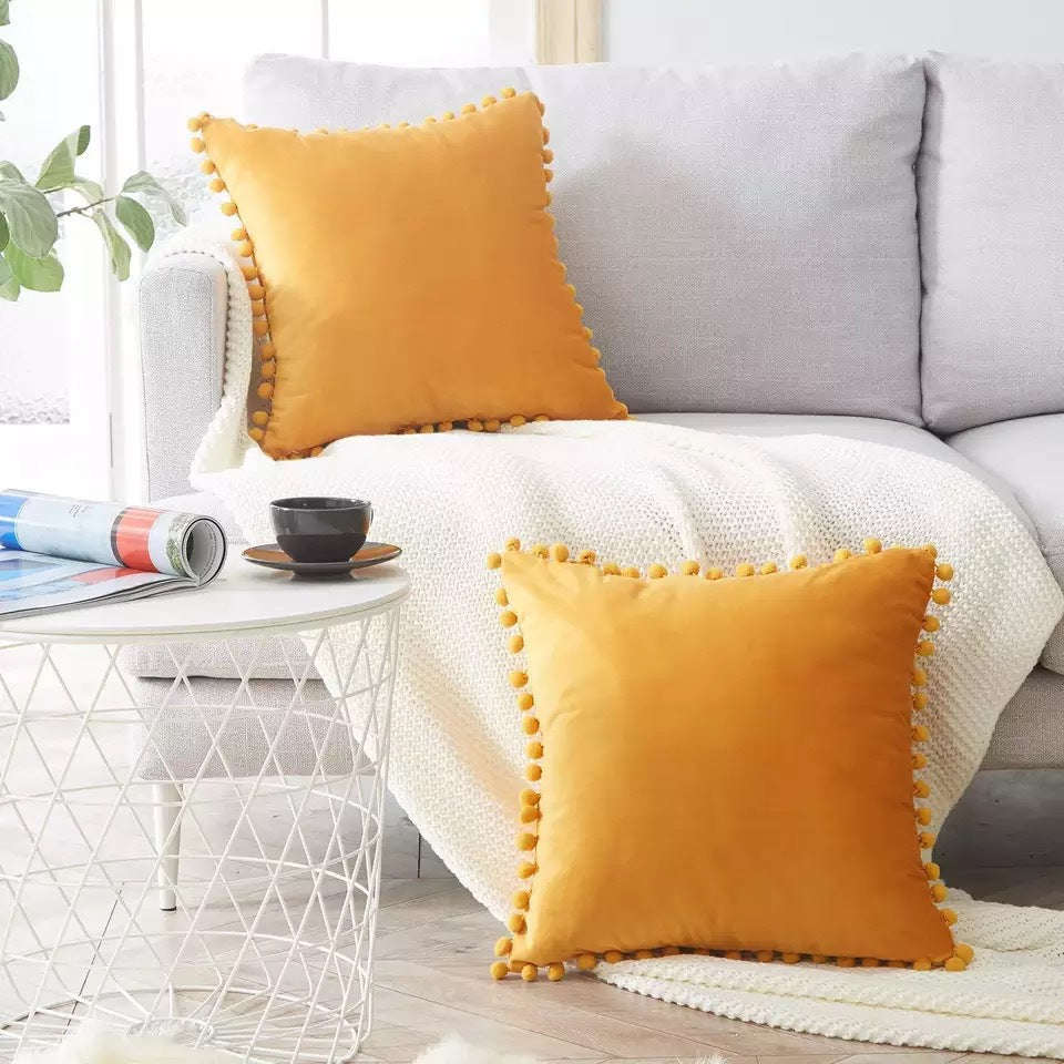 Ball ball lace pillow velvet solid color sofa short plush ball cushion cover Orazek UK Ltd