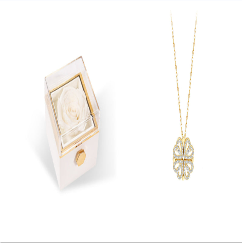 Explosive Detachable Cubic Zircon Heart Shape Four-leaf Clover Necklace Pendant For Women