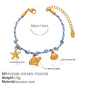 Blue Rope Braided Ocean-themed Pendant Set Featuring Starfish Dolphins And Sea Turtles Multi-dangling Necklace And Bracelet | Orazek UK Ltd