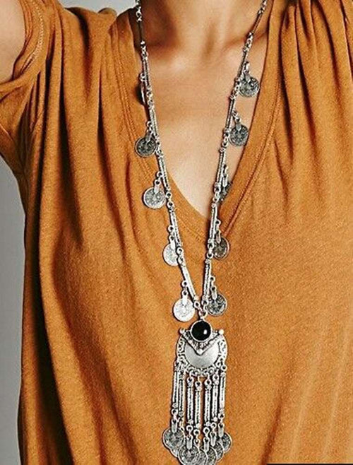 Bohemian tassel coin necklace Orazek UK Ltd