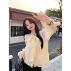 Bow-tie Chiffon Blouse Womens Ruffled Base Shirt | Orazek UK Ltd