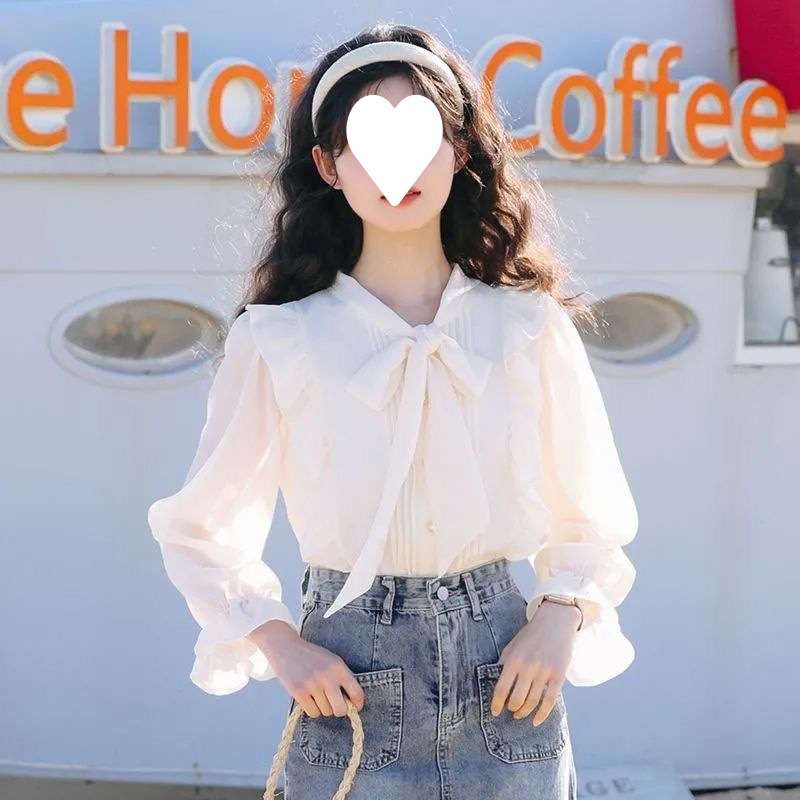 Bow-tie Chiffon Blouse Womens Ruffled Base Shirt | Orazek UK Ltd