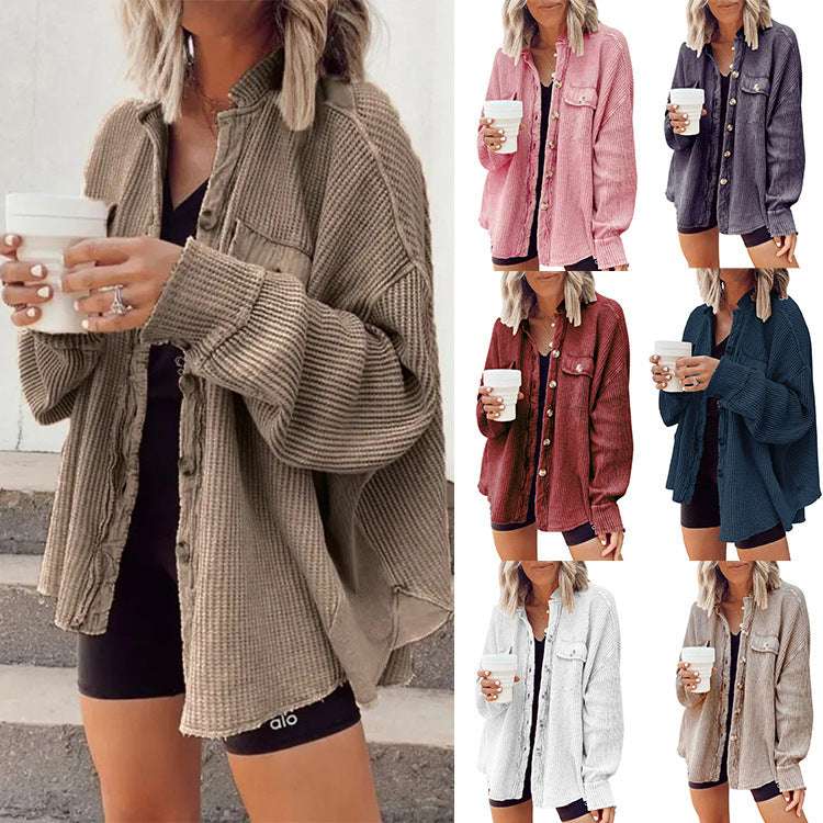 Button Shirt Jacket Women Lapel Long Sleeve Blouse Fashion Jacket Tops | Orazek UK Ltd