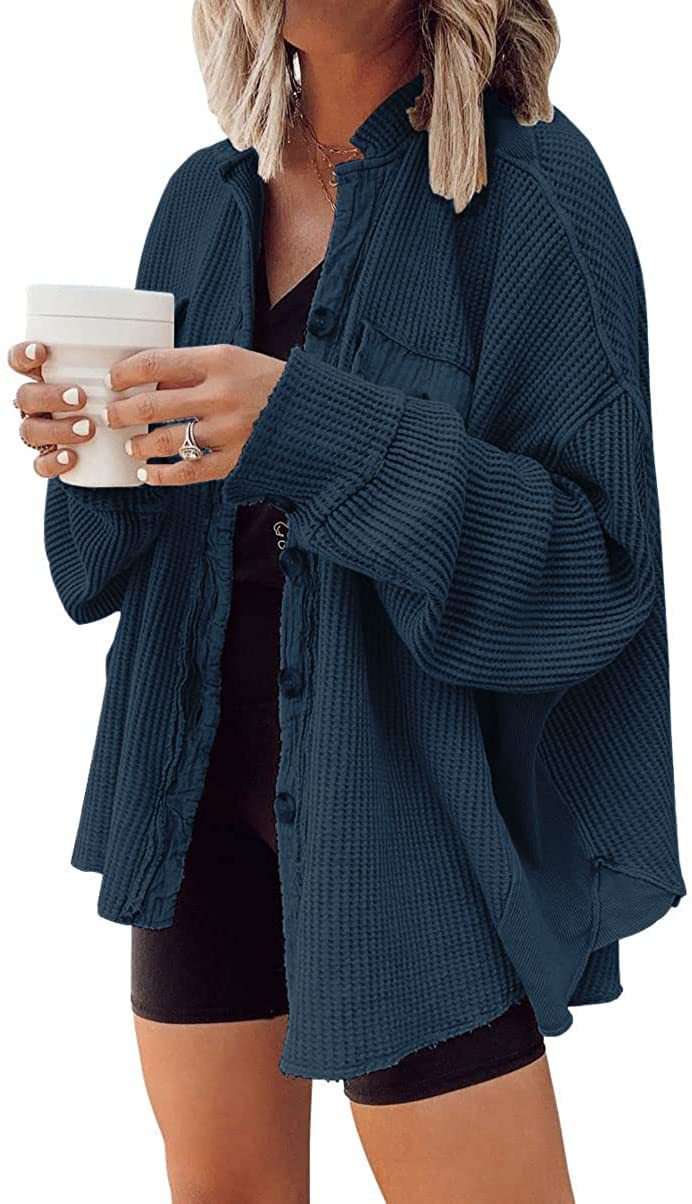 Button Shirt Jacket Women Lapel Long Sleeve Blouse Fashion Jacket Tops | Orazek UK Ltd