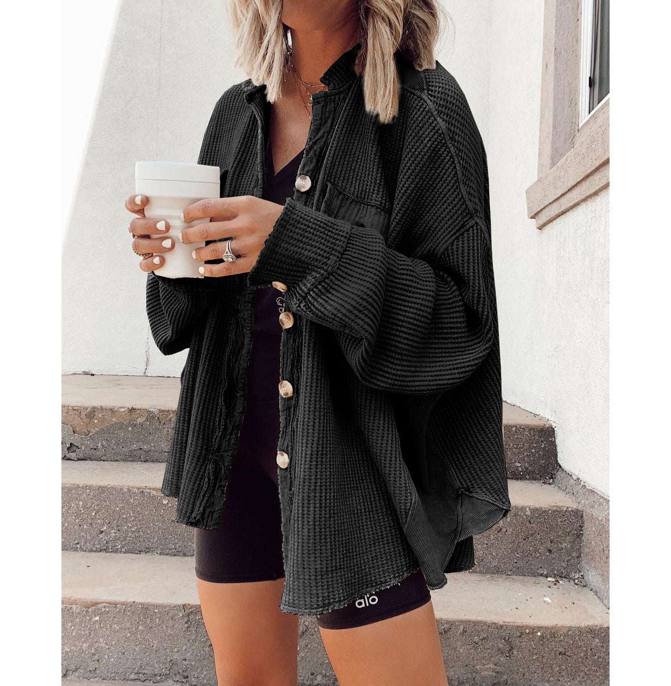 Button Shirt Jacket Women Lapel Long Sleeve Blouse Fashion Jacket Tops | Orazek UK Ltd