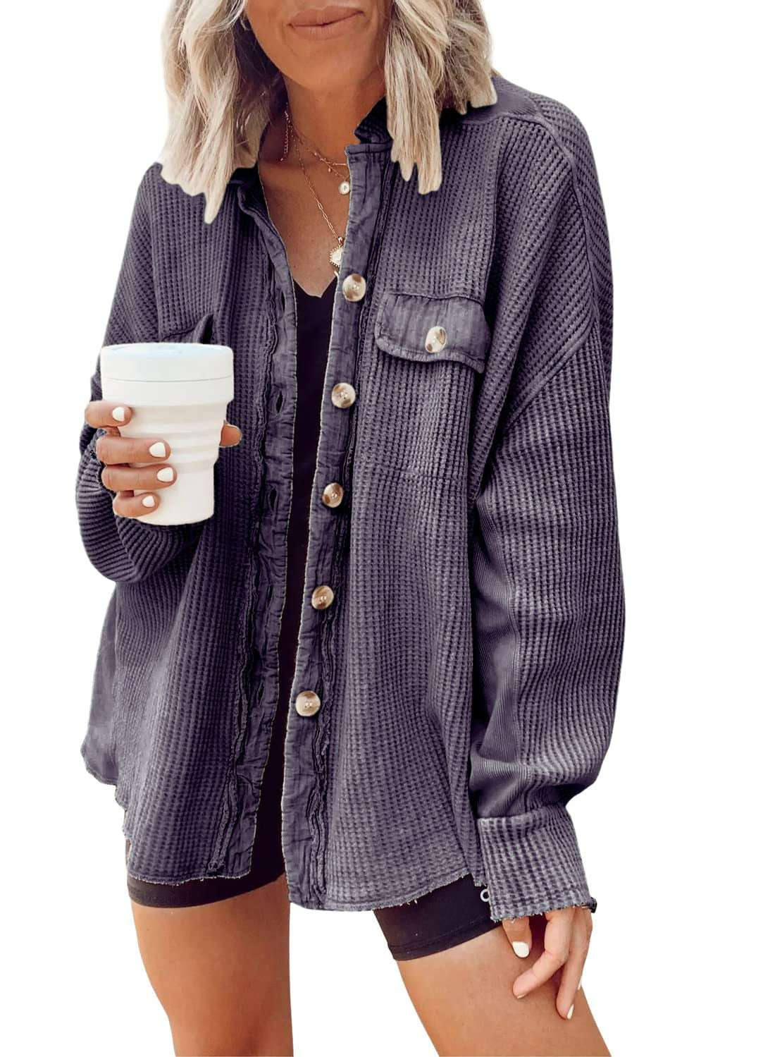 Button Shirt Jacket Women Lapel Long Sleeve Blouse Fashion Jacket Tops | Orazek UK Ltd