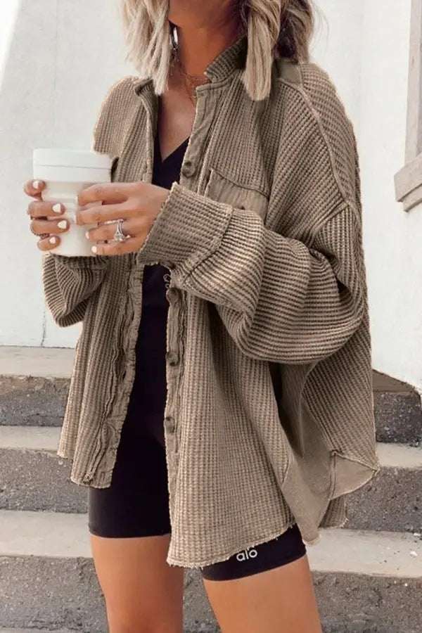 Button Shirt Jacket Women Lapel Long Sleeve Blouse Fashion Jacket Tops | Orazek UK Ltd