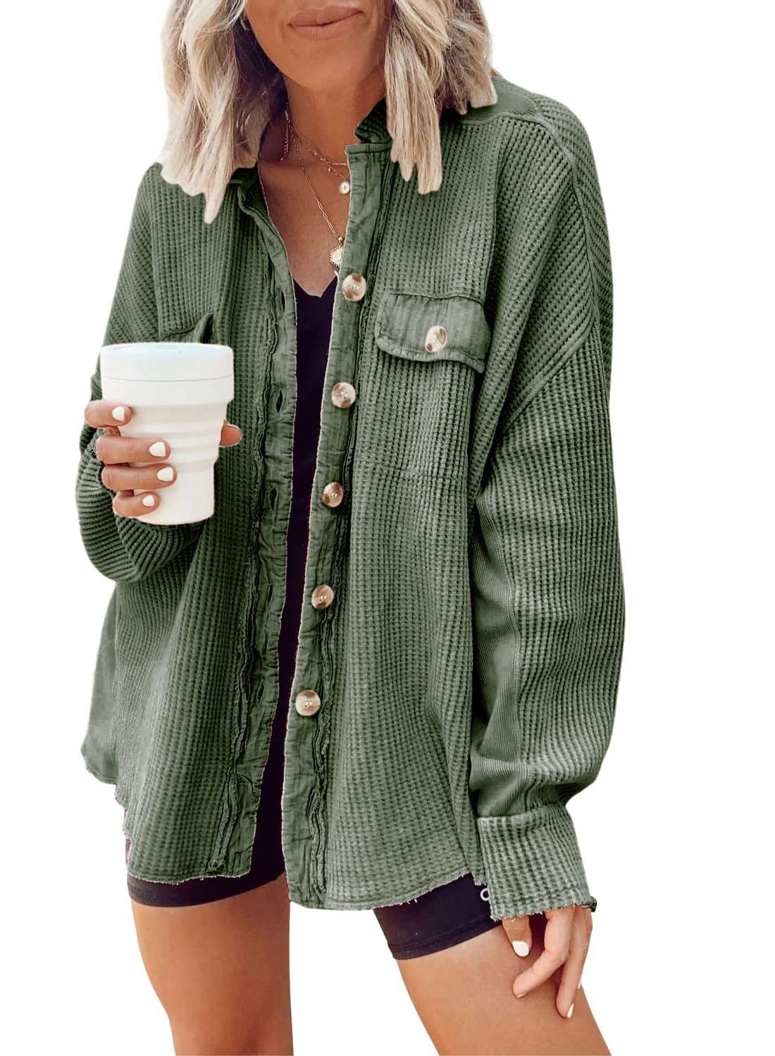 Button Shirt Jacket Women Lapel Long Sleeve Blouse Fashion Jacket Tops | Orazek UK Ltd
