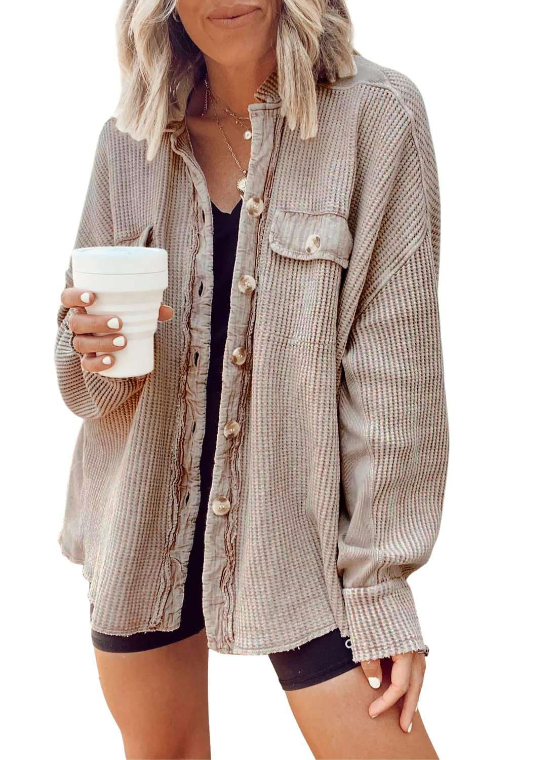 Button Shirt Jacket Women Lapel Long Sleeve Blouse Fashion Jacket Tops | Orazek UK Ltd