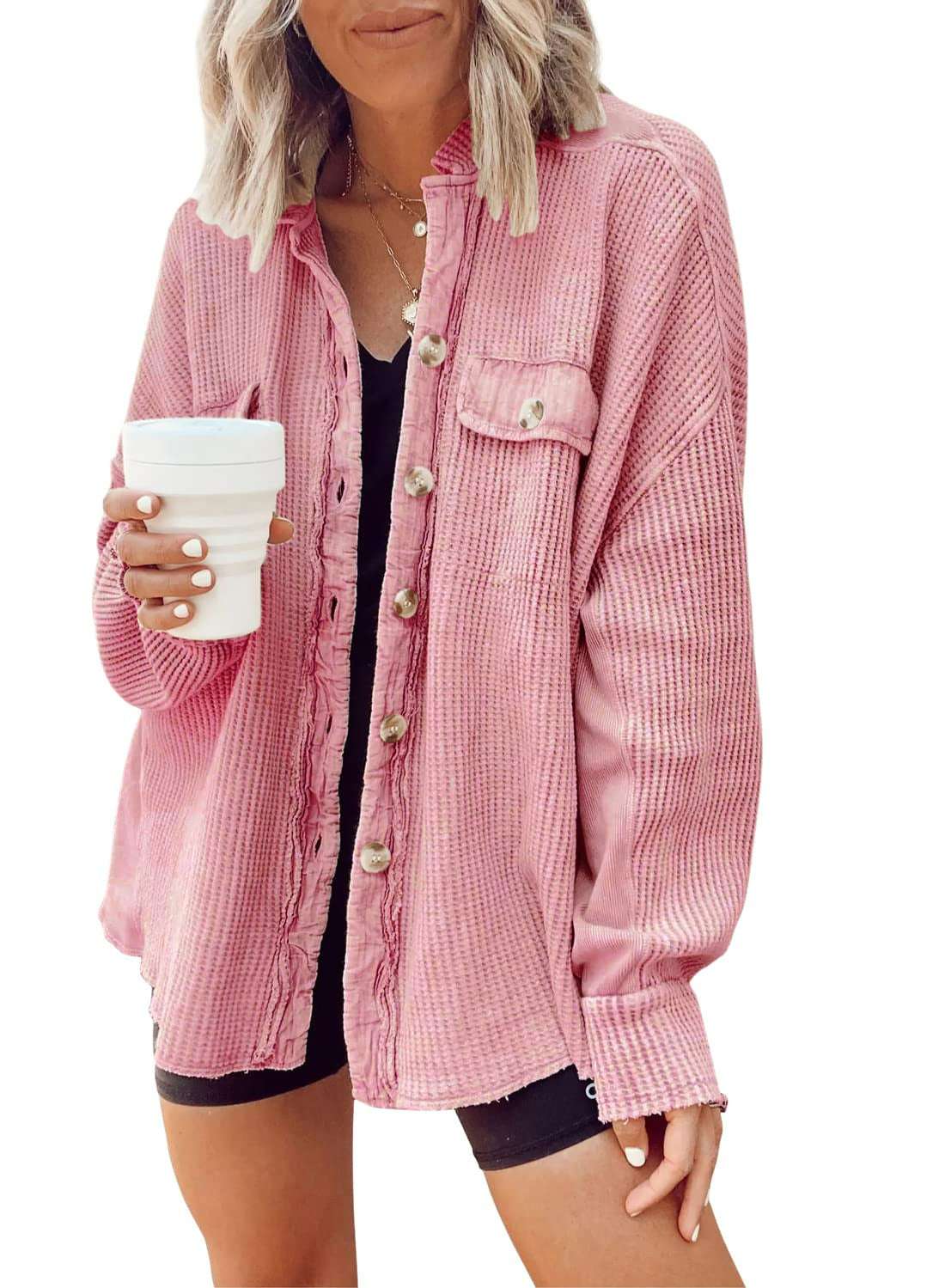 Button Shirt Jacket Women Lapel Long Sleeve Blouse Fashion Jacket Tops | Orazek UK Ltd