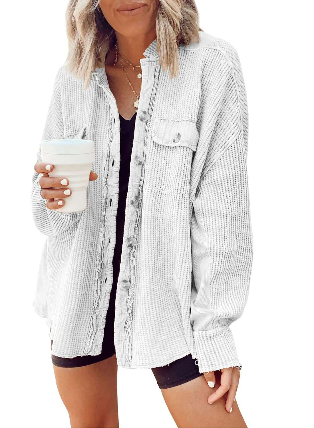 Button Shirt Jacket Women Lapel Long Sleeve Blouse Fashion Jacket Tops | Orazek UK Ltd