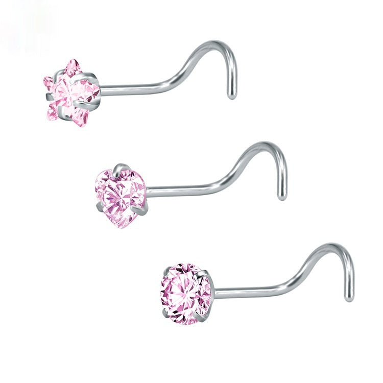 316 Stainless Steel Nose Stud Multifunctional Zircon Nose Ring