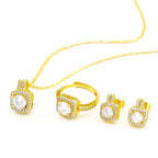 Cubic Zirconia Gem Pendant Chain Choker Necklace set For Women Gold Color Stud Earring Statement Wedding Ring Fashion Jewelry Set