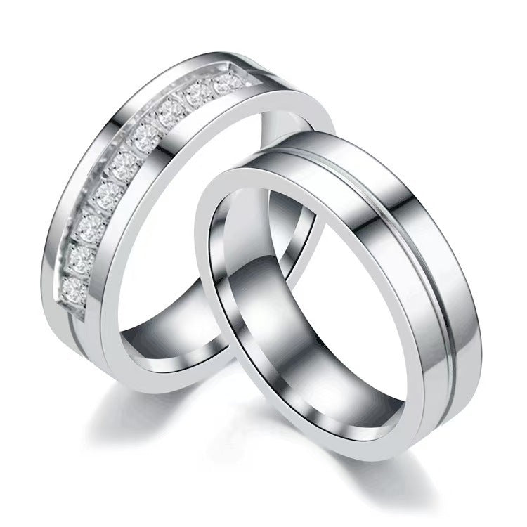 Stainless Steel Diamond-studded Couple Rings