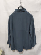 Women's Single-breasted Pleated Blouse Lapel Long Sleeve Shirt