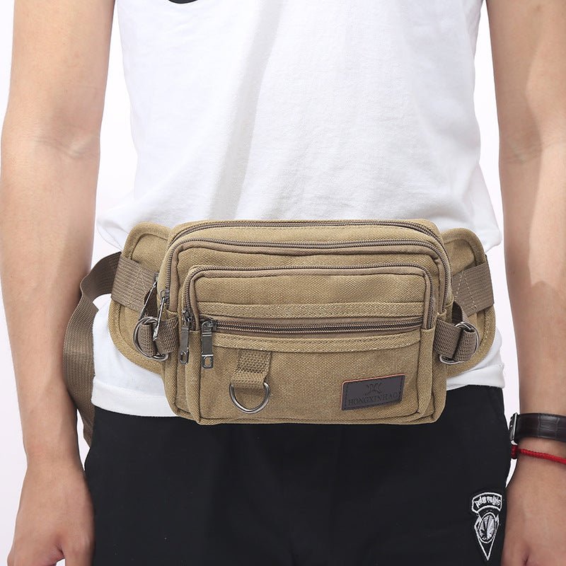 Canvas Fanny Pack With 4-Zipper Pockets Men Waist Bag Hip Bum Bag With Adjustable Strap For Outdoors Workout Traveling Casual Running Hiking Cycling | Orazek UK Ltd