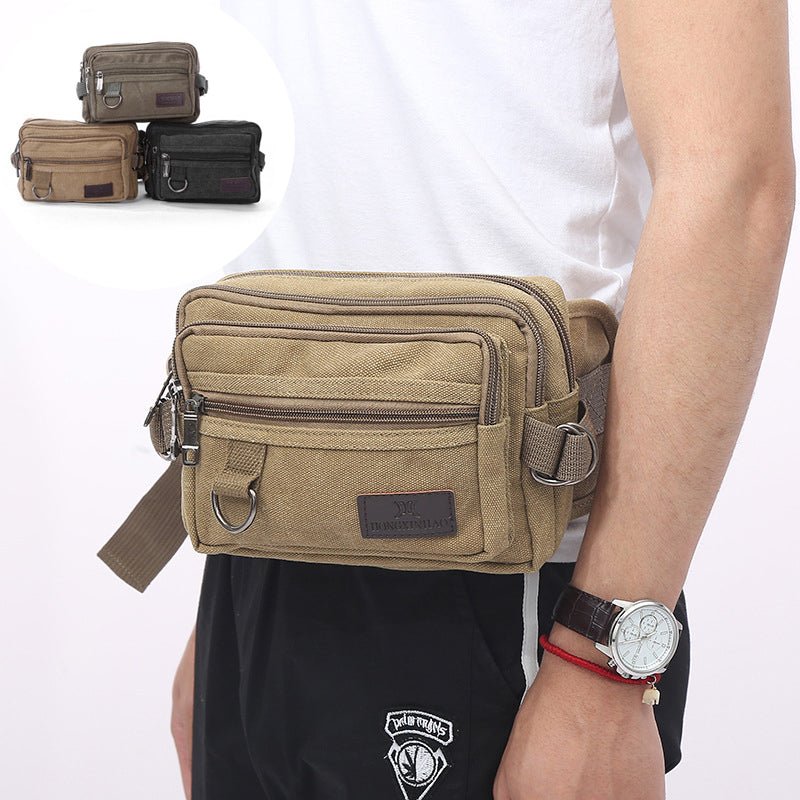 Canvas Fanny Pack With 4-Zipper Pockets Men Waist Bag Hip Bum Bag With Adjustable Strap For Outdoors Workout Traveling Casual Running Hiking Cycling | Orazek UK Ltd