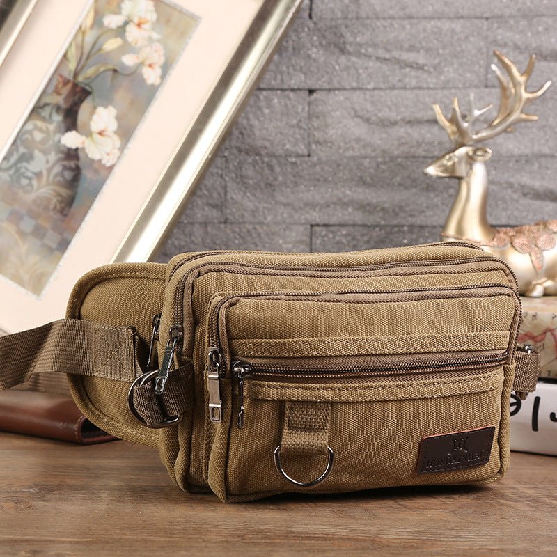 Canvas Fanny Pack With 4-Zipper Pockets Men Waist Bag Hip Bum Bag With Adjustable Strap For Outdoors Workout Traveling Casual Running Hiking Cycling | Orazek UK Ltd