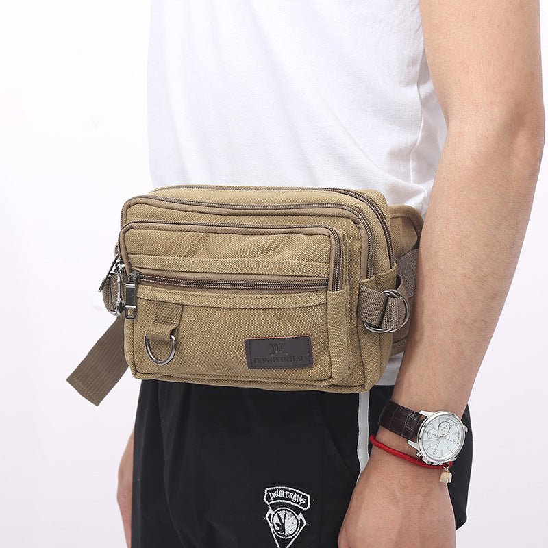 Canvas Fanny Pack With 4-Zipper Pockets Men Waist Bag Hip Bum Bag With Adjustable Strap For Outdoors Workout Traveling Casual Running Hiking Cycling | Orazek UK Ltd