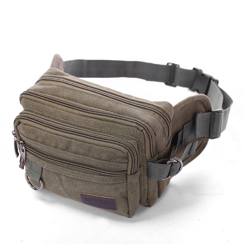 Canvas Fanny Pack With 4-Zipper Pockets Men Waist Bag Hip Bum Bag With Adjustable Strap For Outdoors Workout Traveling Casual Running Hiking Cycling | Orazek UK Ltd