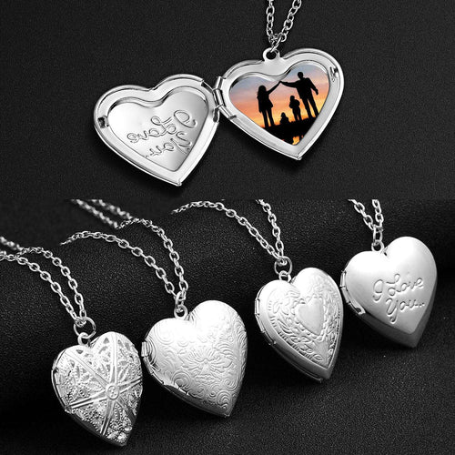 Carved Design Love Necklace Personalized Heart-shaped Photo Frame Pendant Necklace For Women Orazek UK Ltd
