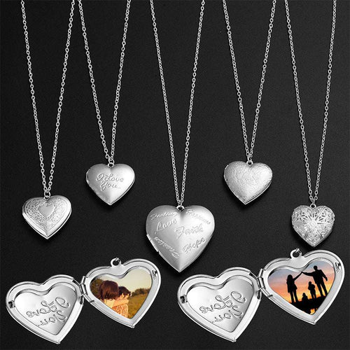Carved Design Love Necklace Personalized Heart-shaped Photo Frame Pendant Necklace For Women Orazek UK Ltd
