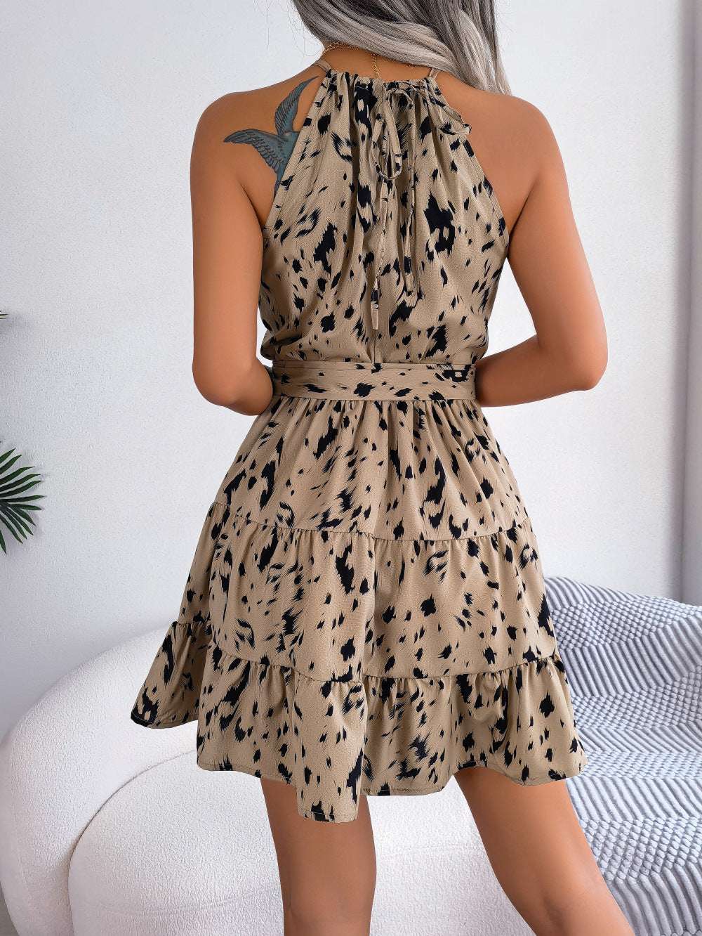 Casual Leopard Print Ruffled Swing Dress Summer Fashion Beach Dresses Women | Orazek UK Ltd
