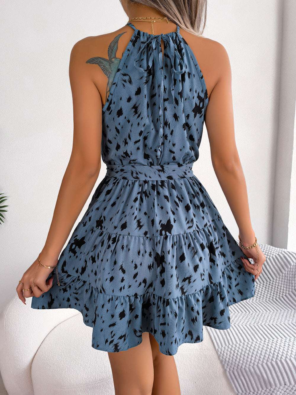 Casual Leopard Print Ruffled Swing Dress Summer Fashion Beach Dresses Women | Orazek UK Ltd