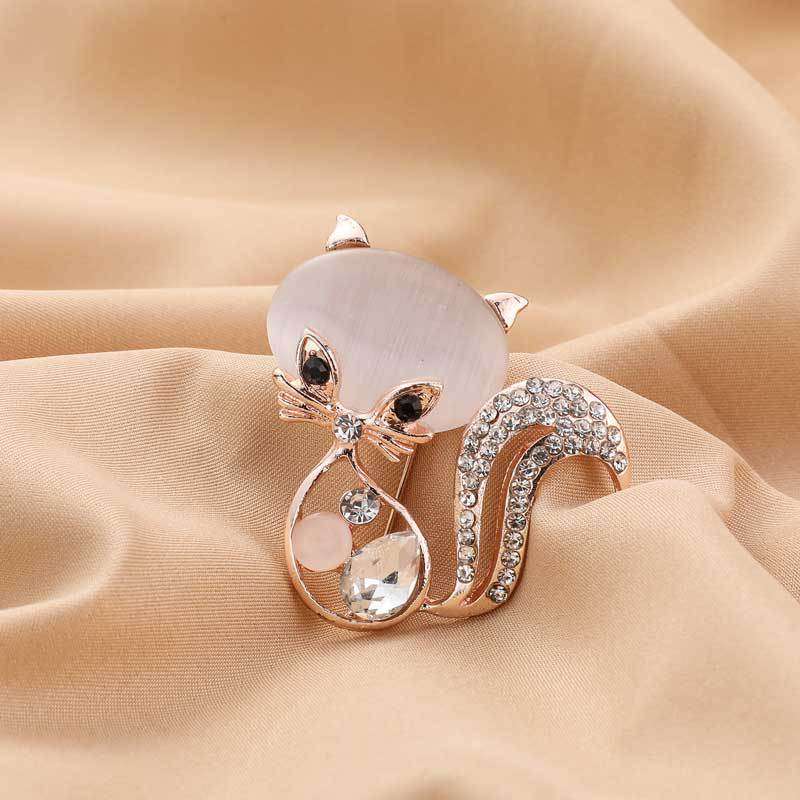 Cat Brooch, Cute Animal Fox Brooch, Crystal Opal Brooch Orazek UK Ltd