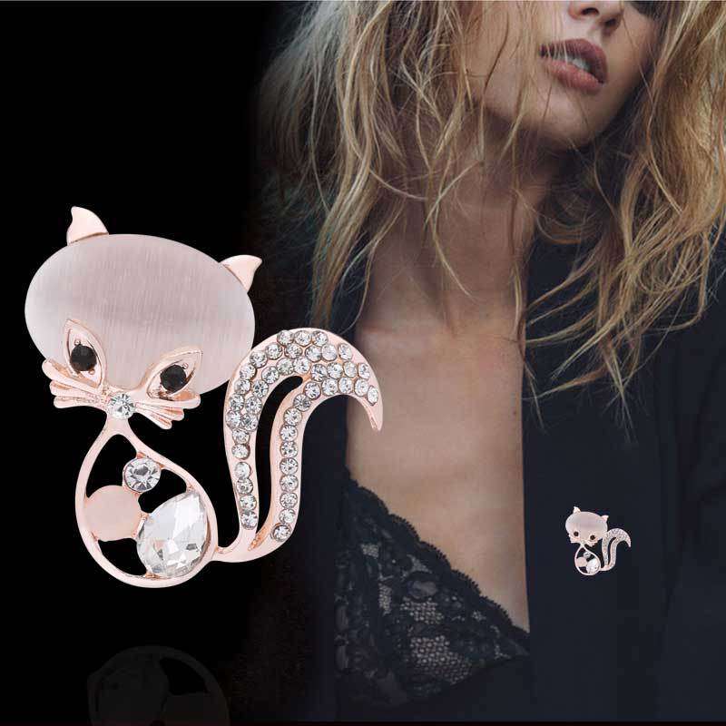 Cat Brooch, Cute Animal Fox Brooch, Crystal Opal Brooch Orazek UK Ltd