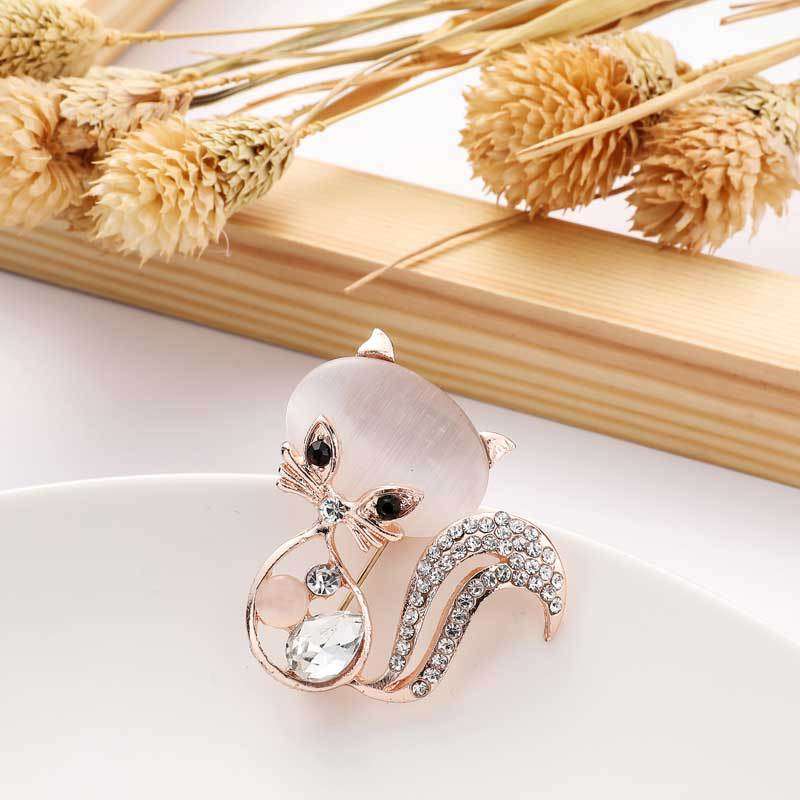 Cat Brooch, Cute Animal Fox Brooch, Crystal Opal Brooch Orazek UK Ltd