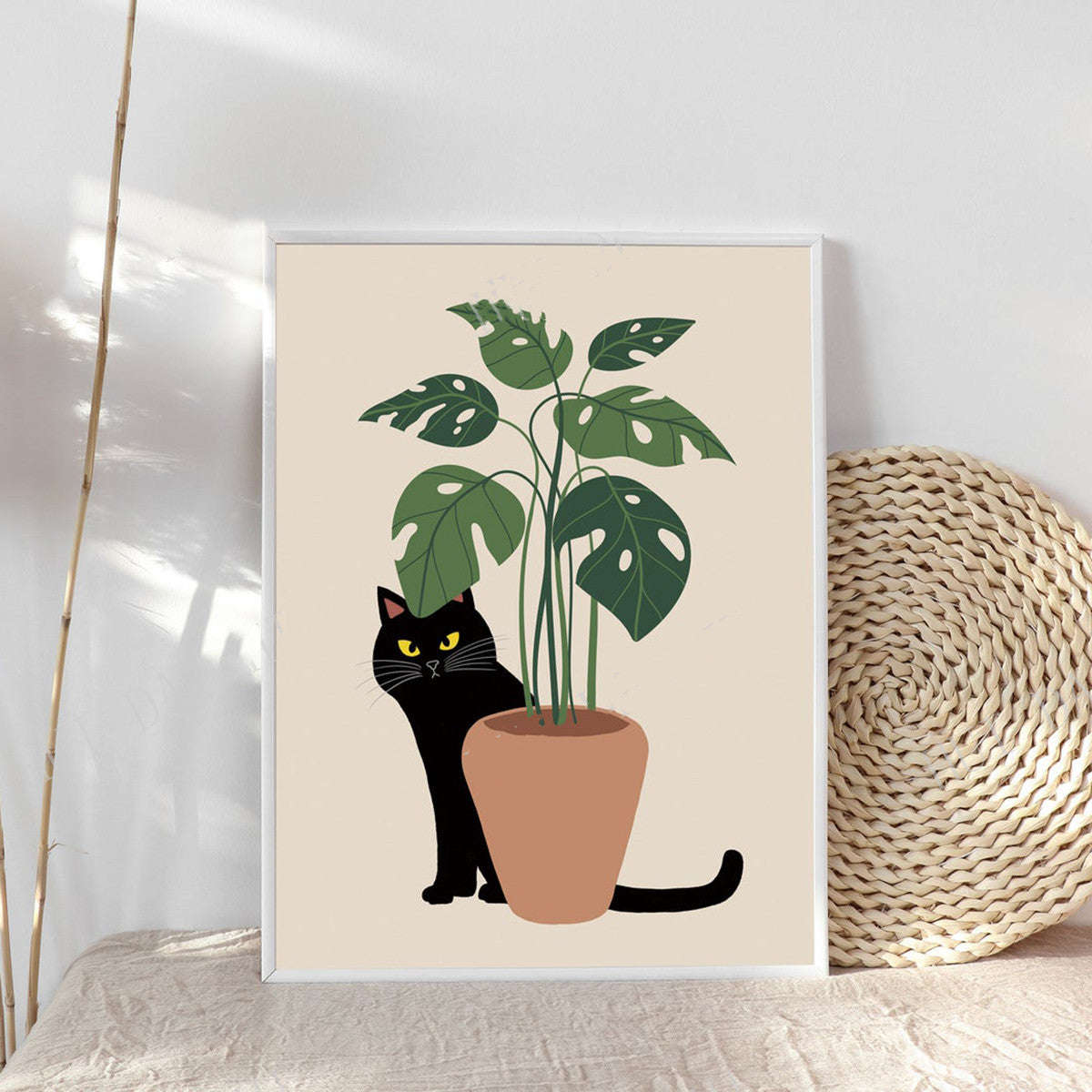 Cat Wall Art Drawing Cartoon Cute Canvas Painting | Orazek UK Ltd