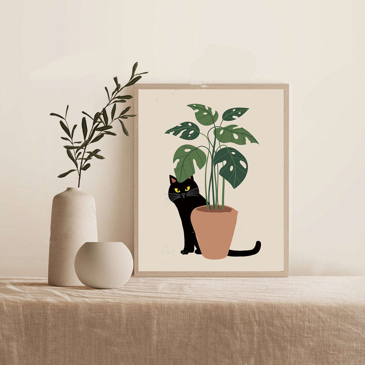 Cat Wall Art Drawing Cartoon Cute Canvas Painting | Orazek UK Ltd