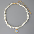 Elegant White Round Medal Freshwater Pearl Necklace for Woman